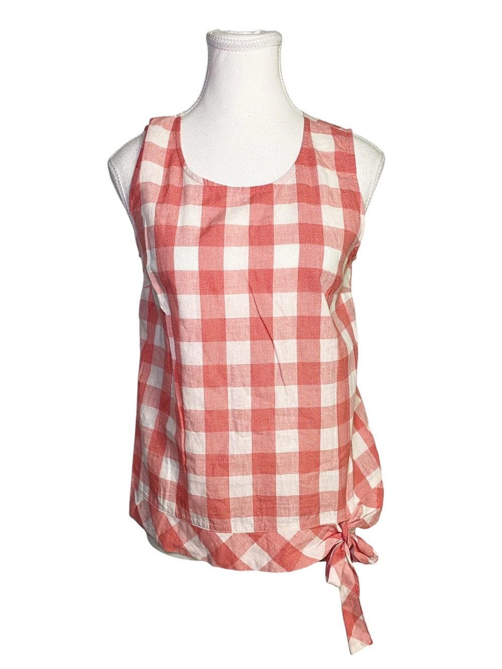 J.Crew Red Gingham Sleeveless Shell Top Side Tie Linen Blend Size 2 - Picture 1 of 14